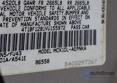 1997 Toyota Avalon Xl z USA, uszkodzony, nr VIN 4T1BF12B1VU155972